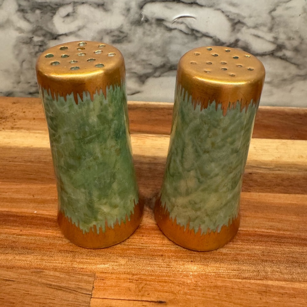 Green and Gold Ceramic Salt and Pepper Shakers - Home Accents
